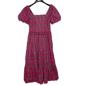 J. Crew Factory Tiered Midi Dress Puff Sleeve Floral Square Neck Smocked Sz 2